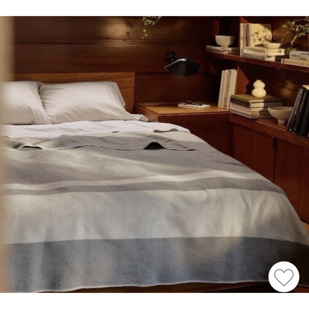 Parachute Queen King Heathered Gray Border Striped Bed Blanket